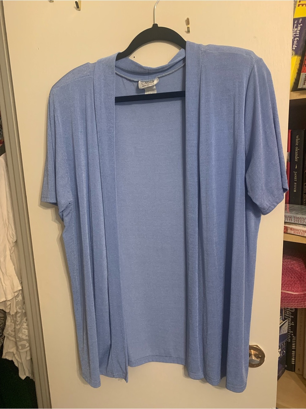 Light Blue Women's Short-Sleeve Open Front Cardigan Hoodie